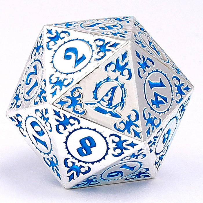 Wizard Solid Metal Polyhedral Dice Set - Silver with Blue - for just $39.99! 