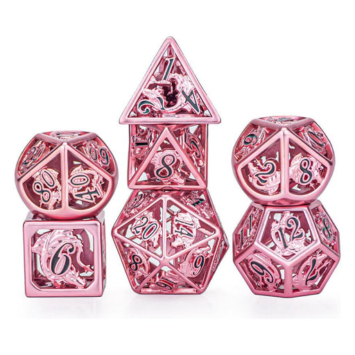 Hollow Metal Dragon Polyhedral Dice Set - Rose Gold With Black - Premium Polyhedral Dice Set - Just $79.99! Shop now at Retro Gaming of Denver