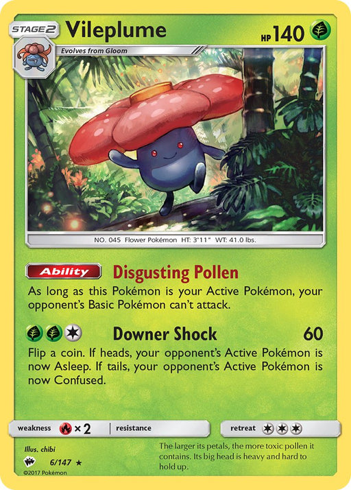 Vileplume (6/147) (Prerelease Kit Exclusive) (Theme Deck Exclusive) [Sun & Moon: Burning Shadows] - Just $0.20! Shop now at Retro Gaming of Denver