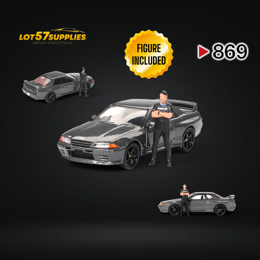 Mini-GT Nissan Skyline R32 Nismo Gunmetal With Matsuda Figure #869 1:64 MGT00869 - for just $22.99! 