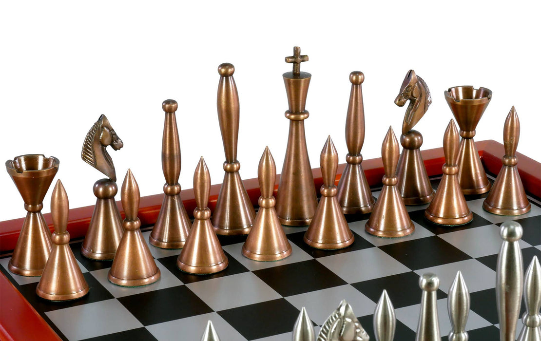 Chess Set - Brass Art Deco with Cherry Stained Chest - for just $360! 