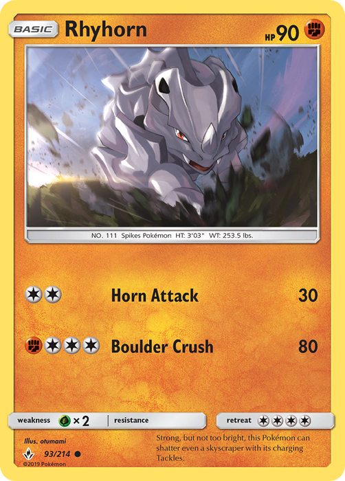 Rhyhorn (93/214) [Sun & Moon: Unbroken Bonds] (Glossy Misprint) - Just $0.25! Shop now at Retro Gaming of Denver