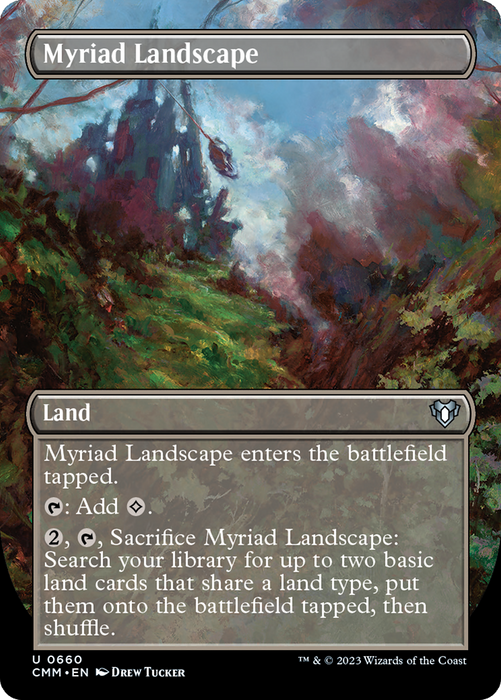 Myriad Landscape (Borderless Alternate Art) [Commander Masters] - Just $0.75! Shop now at Retro Gaming of Denver