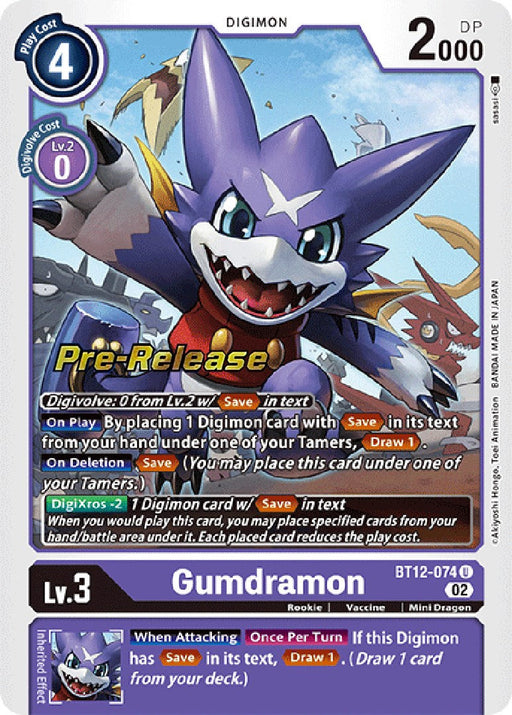 Gumdramon [BT12-074] [Across Time Pre-Release Cards] - Just $1.40! Shop now at Retro Gaming of Denver