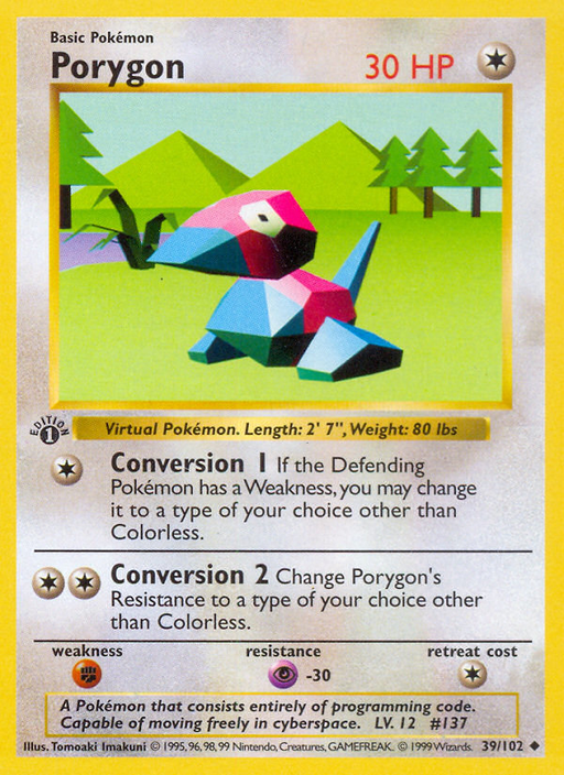 Porygon (39/102) (Shadowless) [Base Set 1st Edition] - Just $6! Shop now at Retro Gaming of Denver