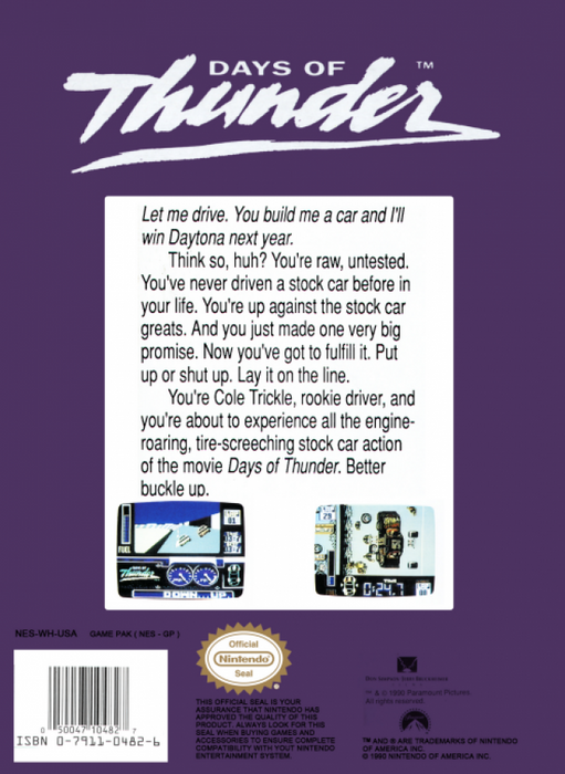 Days of Thunder – Nintendo Entertainment System (NES) - for just $11.99! 