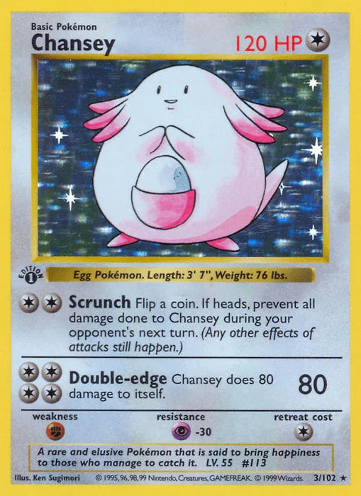 Chansey (3/102) (Shadowless) [Base Set 1st Edition] - for just $160! 