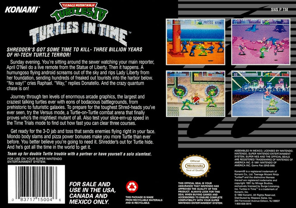 Teenage Mutant Ninja Turtles IV Turtles in Time – Super Nintendo Entertainment System (SNES) - for just $59.99! 