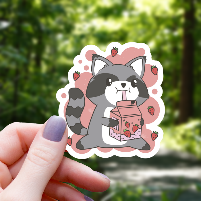 Kawaii Raccoon Drinking Milk Sticker - 3" - for just $3.50! 