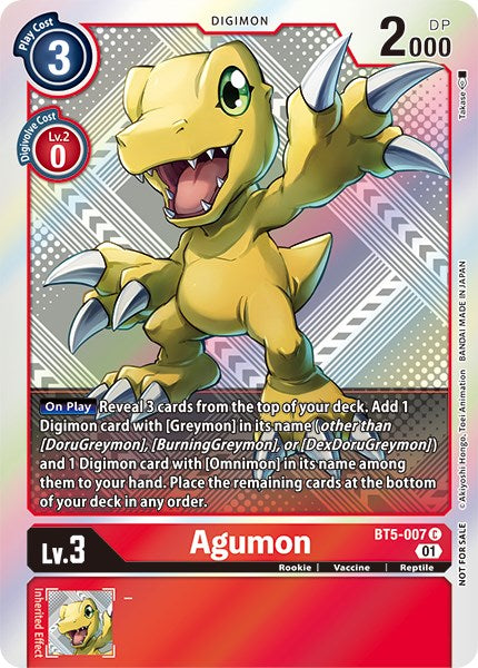 Agumon [BT5-007] (New Awakening Pre-Release Tournament Winner Card) [New Awakening Pre-Release Promos] - Just $0.35! Shop now at Retro Gaming of Denver