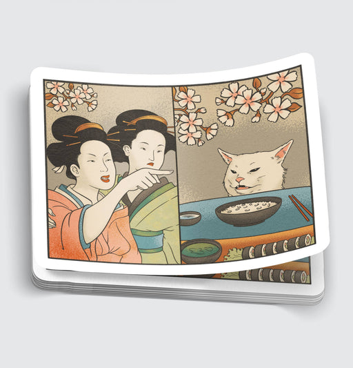 Japanese Women Yelling At Cat Sticker - 3" - for just $3.50! 