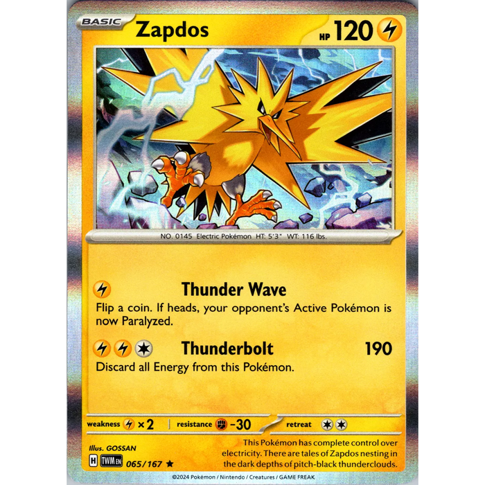 Zapdos (065/167) [Scarlet & Violet: Twilight Masquerade] - Just $0.07! Shop now at Retro Gaming of Denver