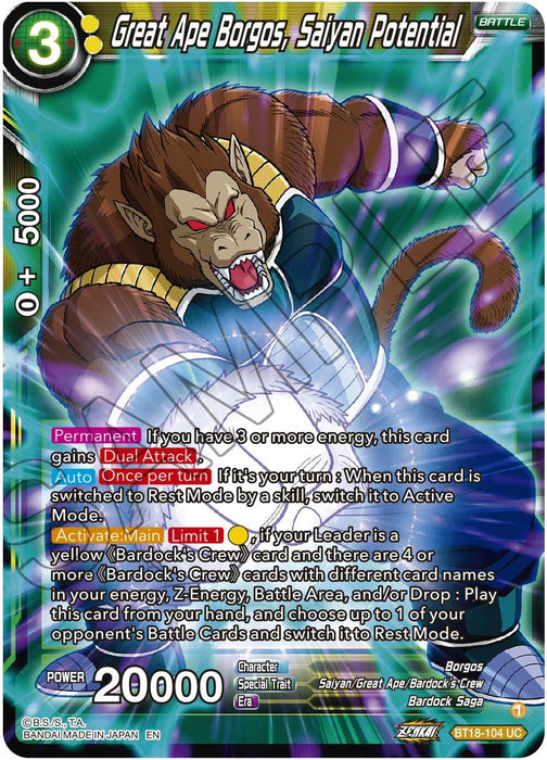 Great Ape Borgos, Saiyan Potential (BT18-104) [Dawn of the Z-Legends] - for just $0.15! 