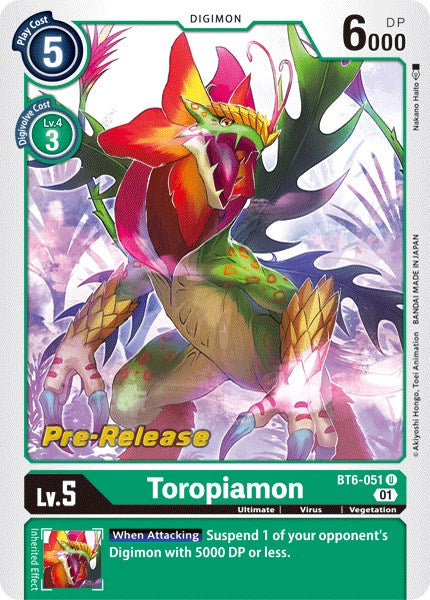 Toropiamon [BT6-051] [Double Diamond Pre-Release Cards] - Just $0.15! Shop now at Retro Gaming of Denver