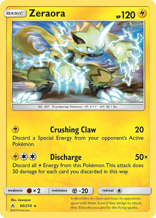 Zeraora (60/214) (Cracked Ice Holo) (Theme Deck Exclusive) [Sun & Moon: Unbroken Bonds] - for just $2! 