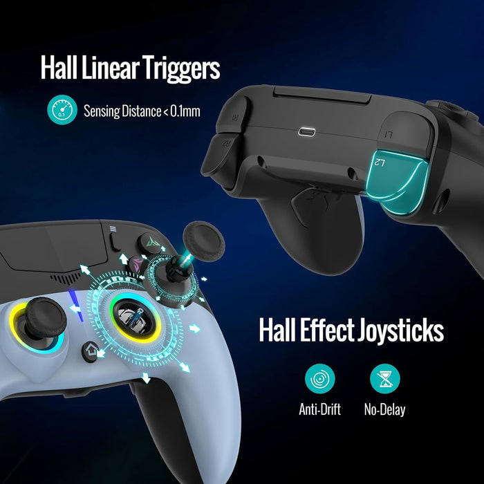 LED Wireless Gaming Controller for PS5 Pro Slim and PC, Hall Effect Joysticks and Triggers, RGB Lighting with 4 Modes, Macro Support, 6-Axis Motion Control, Dual Vibration, 3.5mm Audio Jack, Black and Blue - for just $99.42! 