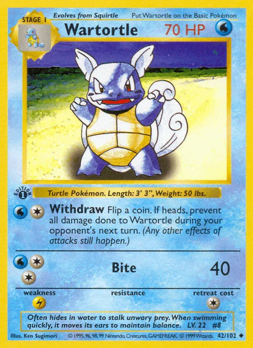 Wartortle (42/102) (Shadowless) [Base Set 1st Edition] - for just $59.55! 