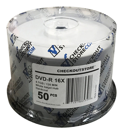 CheckOutStore 16X DVD-R 4.7GB ARCHIVAL Hard Coat White Inkjet Hub [Discontinued] - for just $17.95! 