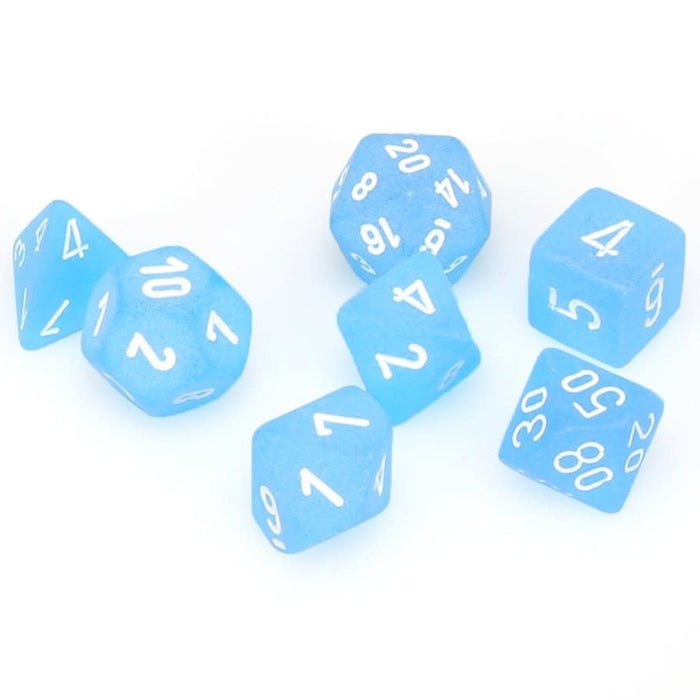 Chessex: Mini Polyhedral Dice set - Frosted - Carribean Blue / White - for just $5.99! 