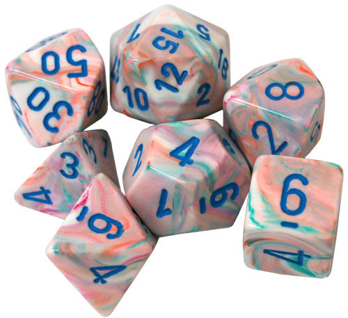 Festive Polyhedral Pop-Art/Blue 7-Die Set - Just $10! Shop now at Retro Gaming of Denver