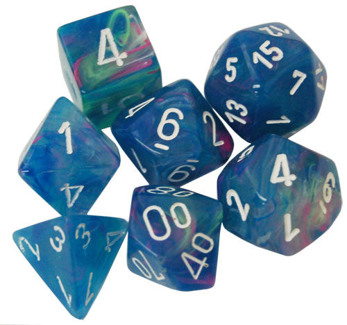 Festive Polyhedral Waterlily/White 7-Die Set - Just $10! Shop now at Retro Gaming of Denver