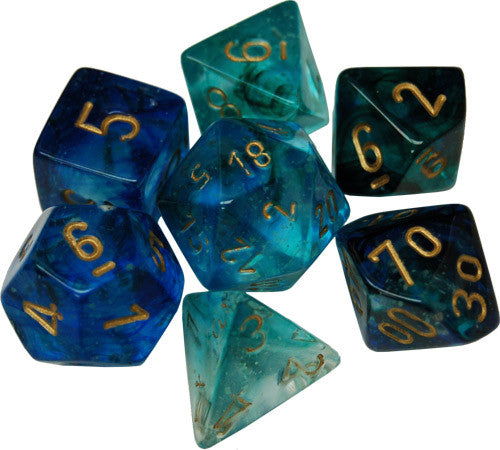 Nebula Polyhedral Luminary Oceanic/Gold 7-Die Set - Just $10! Shop now at Retro Gaming of Denver