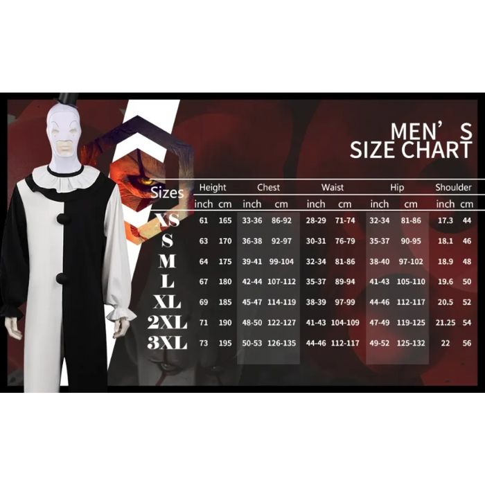 Terrifier 2 Art The Clown Cosplay Costume – Jumpsuit & Mask Halloween Set - for just $29.95! 