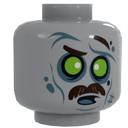Zombie #5 Minifig Head w/ Mustache made using LEGO parts - B3 Customs - Premium  - Just $2.50! Shop now at Retro Gaming of Denver