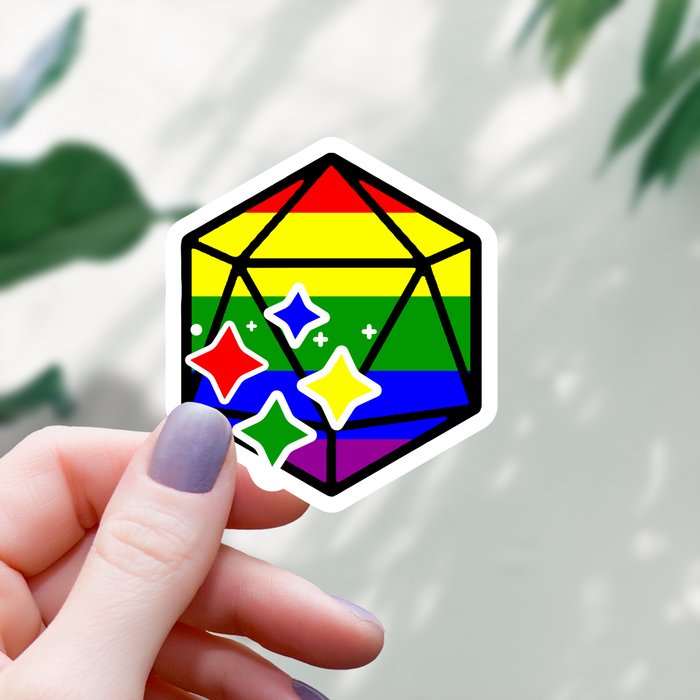 Rainbow Pride D20 Dice Sticker - 3" - for just $3.50! 
