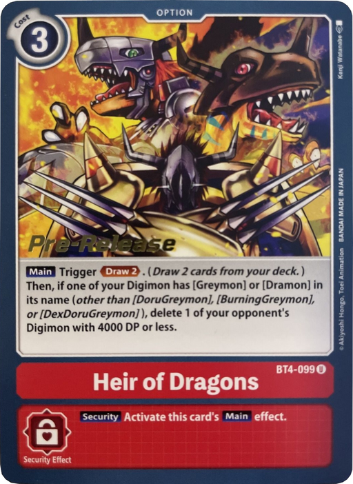 Heir of Dragons [BT4-099] [Great Legend Pre-Release Promos] - Just $0.35! Shop now at Retro Gaming of Denver