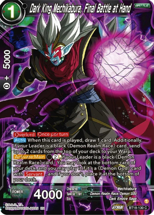 Dark King Mechikabura, Final Battle at Hand (BT18-130) [Dawn of the Z-Legends] - for just $0.10! 