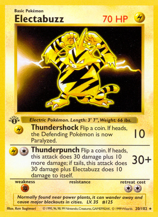 Electabuzz (20/102) (Shadowless) [Base Set 1st Edition] - Just $37.35! Shop now at Retro Gaming of Denver