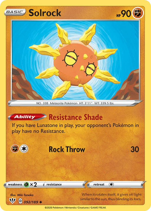 Solrock (092/189) [Sword & Shield: Darkness Ablaze] - for just $0.10! 