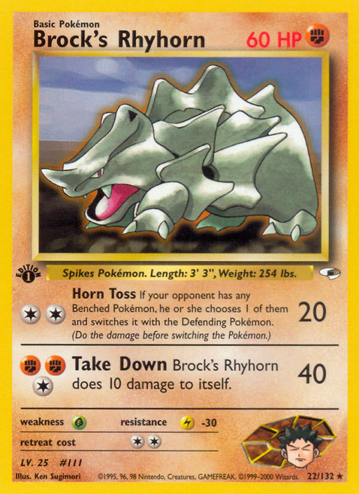 Brock's Rhyhorn (22/132) [Gym Heroes 1st Edition] - Just $4! Shop now at Retro Gaming of Denver