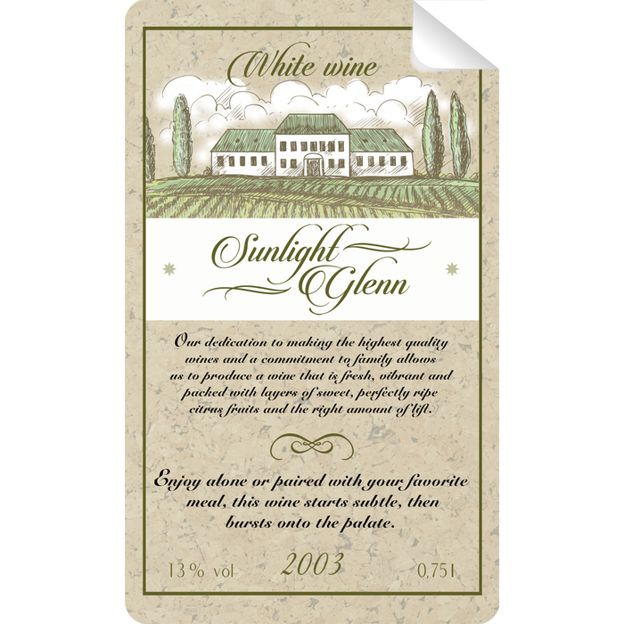 Sunlight Glenn Wine Bottle Self Prop Adhesive Label - for just $3! 