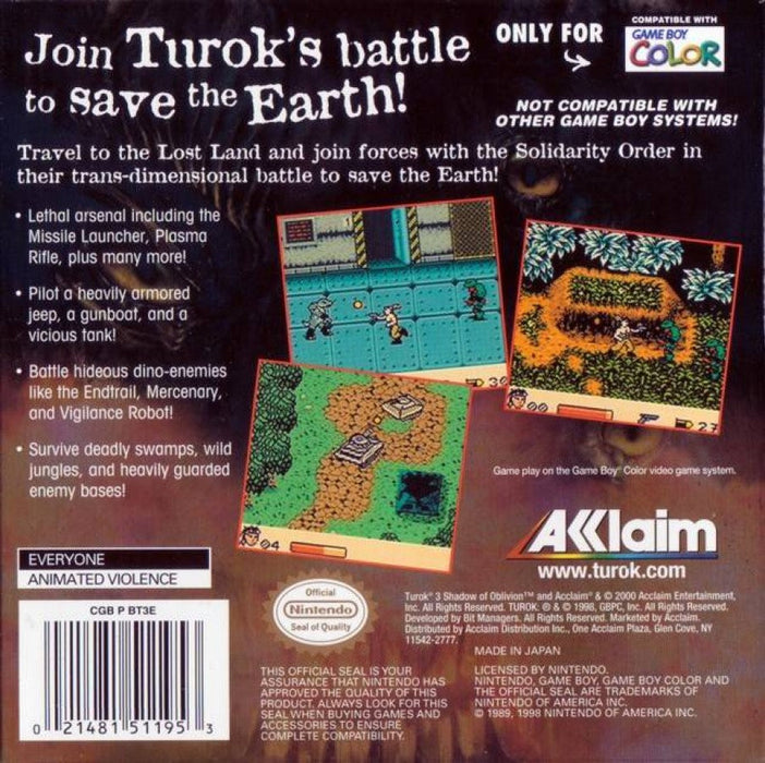 Turok 3: Shadow of Oblivion – Game Boy Color (GBC) - for just $23.99! 