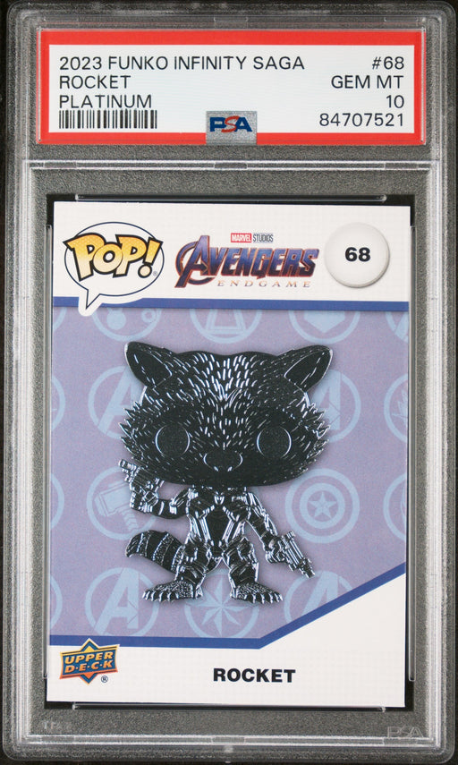 2023 UPPER DECK FUNKO POP MARVEL  ROCKET PLATINUM #68  PSA 10 - for just $54! 