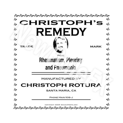 Christoph's Remedy Single Self Adhesive Label - License and Royalty Free for Film Use - for just $3! 