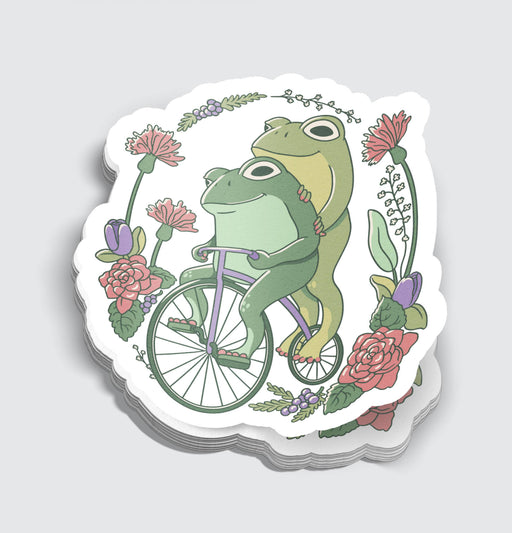 Cottagecore Frogs Riding A Bicycle Sticker - 3" - for just $3.50! 