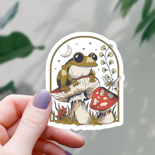 Cottagecore Mushroom Frog Sticker - 3" - for just $3.50! 