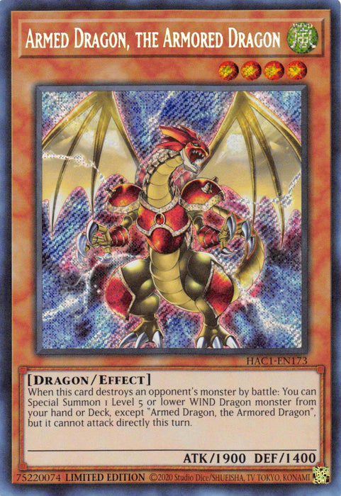 Armed Dragon, the Armored Dragon [HAC1-EN173] Secret Rare - for just $0.30! 