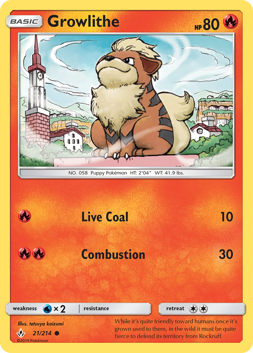 Growlithe (21/214) [Sun & Moon: Unbroken Bonds] (Glossy Misprint) - Just $0.40! Shop now at Retro Gaming of Denver