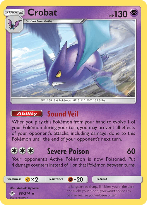 Crobat (66/214) [Sun & Moon: Unbroken Bonds] - for just $0.20! 