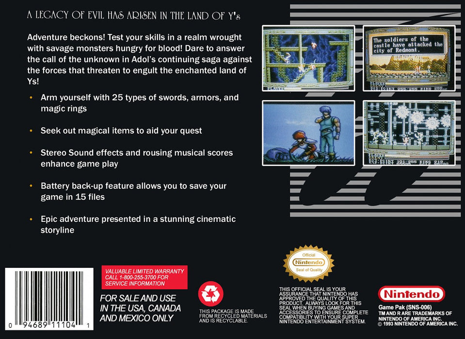 Ys III Wanderers from Ys – Super Nintendo Entertainment System (SNES) - for just $26.99! 