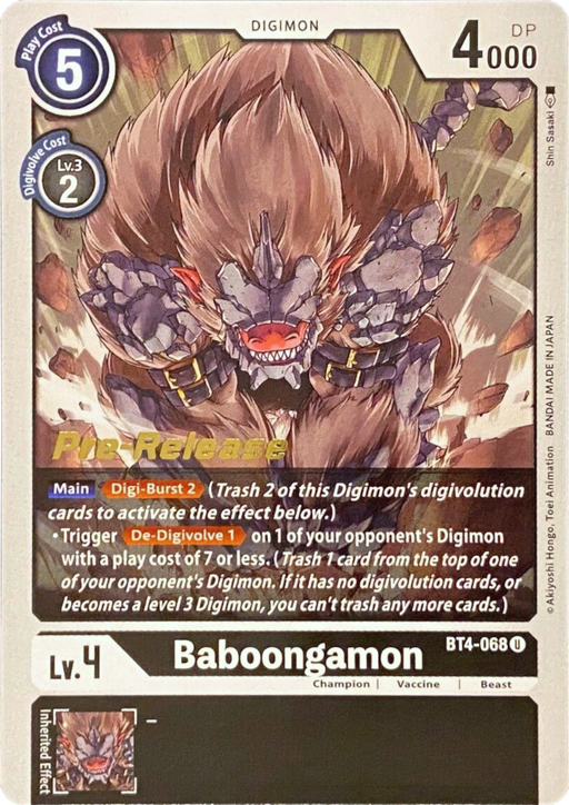 Baboongamon [BT4-068] [Great Legend Pre-Release Promos] - Just $0.10! Shop now at Retro Gaming of Denver