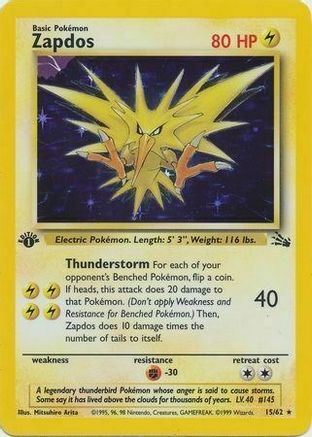 Zapdos (15/62) (Cosmos Holo) [Fossil 1st Edition] - Just $8.70! Shop now at Retro Gaming of Denver