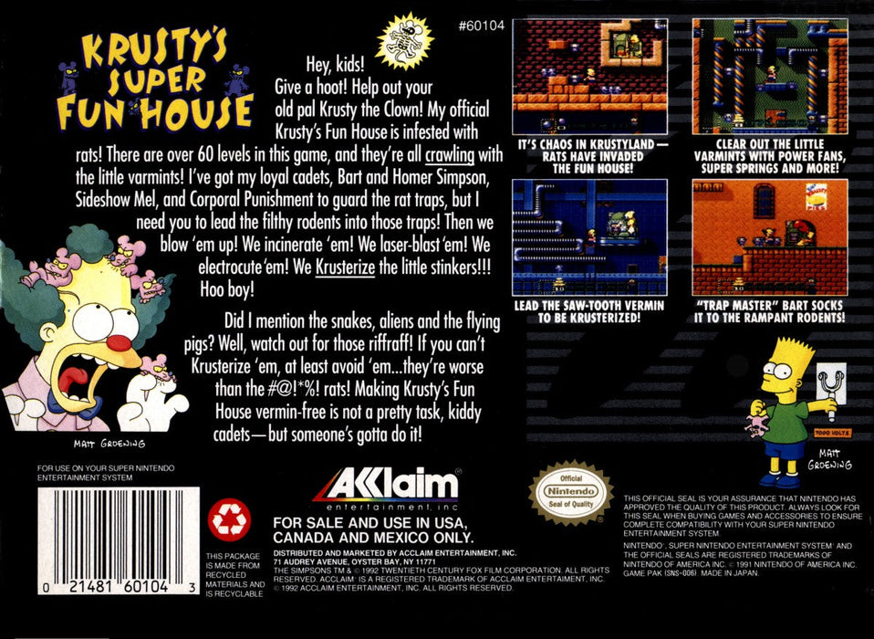 Krusty's Super Fun House — Super Nintendo Entertainment System (SNES) - for just $19.99! 