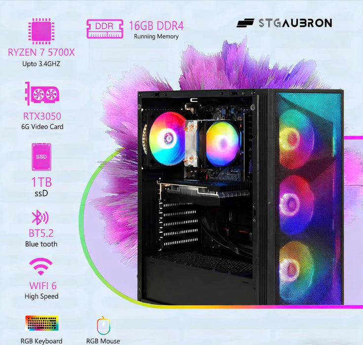 Gaming PC Desktop Computer, AMD Ryzen 7 5700X up to 4.6G, Geforce RTX 3050 6G, 16GB DDR4, 1TB SSD, Wifi 6 & BT 5.2, RGB Fan X4, Windows 11 Home - for just $1302.26! 