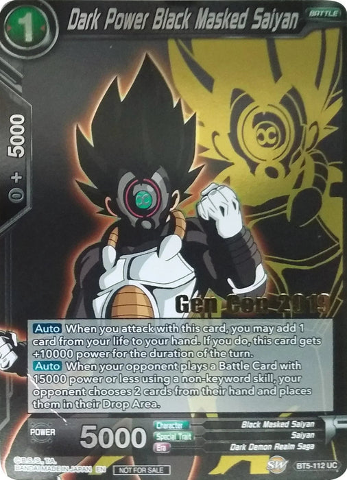 Dark Power Black Masked Saiyan (Gen Con 2019) (BT5-112) [Promotion Cards] - for just $200! 