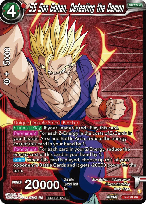 SS Son Gohan, Defeating the Demon (Zenkai Series Tournament Pack Vol.3 Winner) (P-479) [Tournament Promotion Cards] - for just $4.25! 